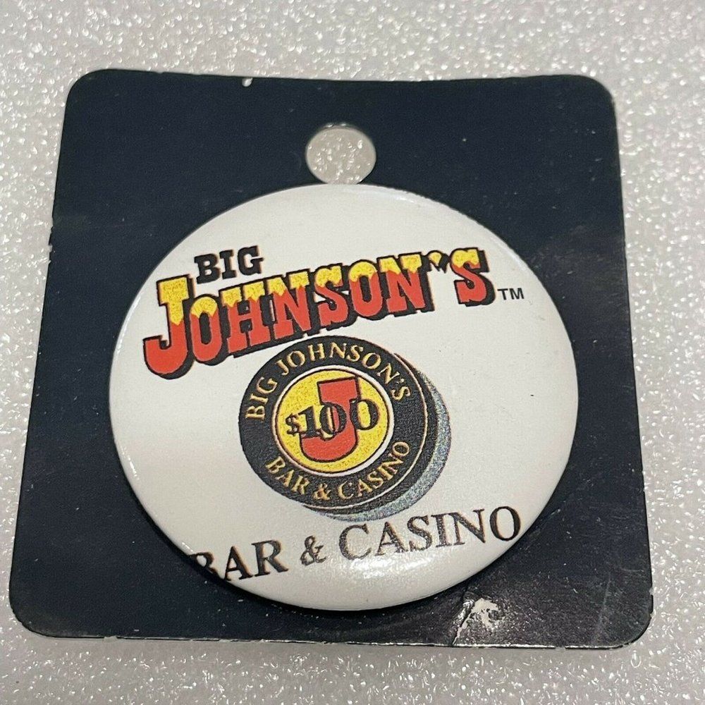 Vtg 1994 Big Johnson Pin Back Button Bar And Casino Logo
